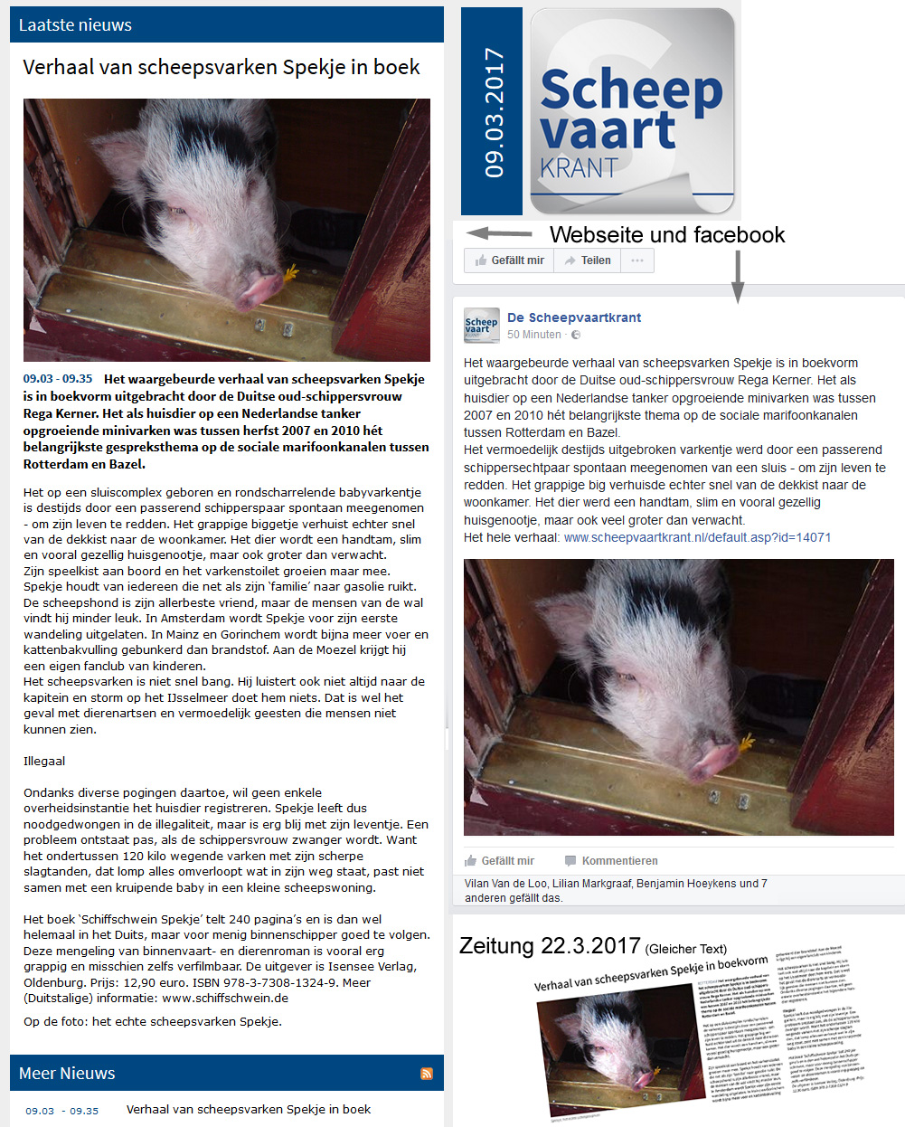 Niederländische Ankündigungen des Buches auf Facebook und Webseite der Zeitung