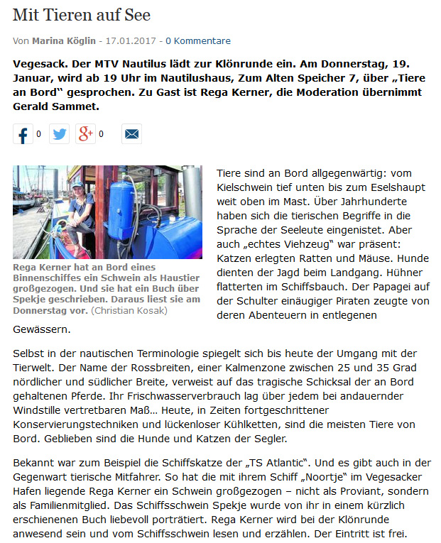 Ankündigung der Klönrunde, Autorin auf ihrem Boot.