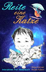 Interaktives Bilderbuch: Reite eine Katze Kind und Katze gezeichnet